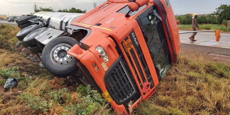 One Person Injured As Fuel Tanker Falls In A Ditch