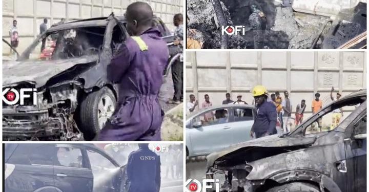 Pokuase: Woman Escape Unhurt As Fire Guts Car