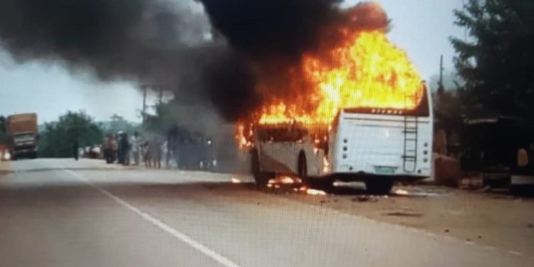 Bus On Fire: 6 Passengers Traveling From Upper West Burnt To Death At Akomadan