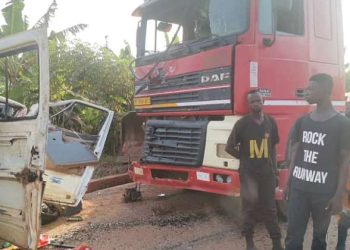 One Feared Dead, 20 Injured As Lowbird Truck Crashes Into Sprinter Bus At Atwima Denkyemuoso
