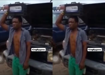 Thief Caught Stealing Ghana Police Car Battery Made To Carry The Battery On His Head