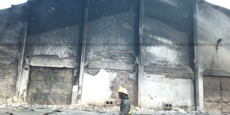 Fire Guts Kumasi Shoe Factory