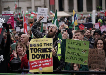 Thousands of protesters march through London calling for ‘immediate’ general election