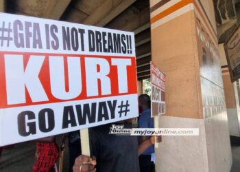 Ghana Football Stakeholders Forum demonstrate against Kurt Okraku and GFA administration