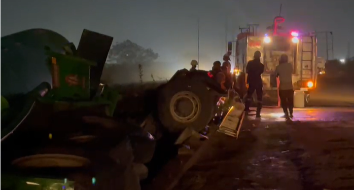 Fuel tanker overturns on Tema motorway, all passengers, driver unharmed