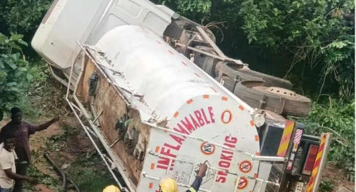 Driver, mate narrowly escape death as tanker plunges into river