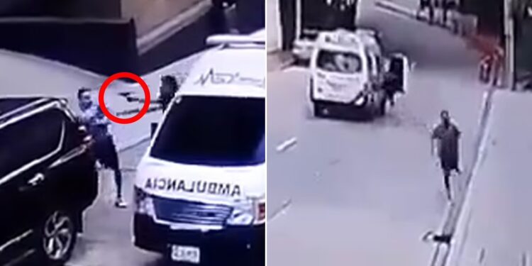 Businessman is kidnapped by gunmen and then escapes by jumping out of ambulance