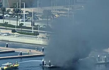 Dubai fire crews tackle boat blaze in marina harbour