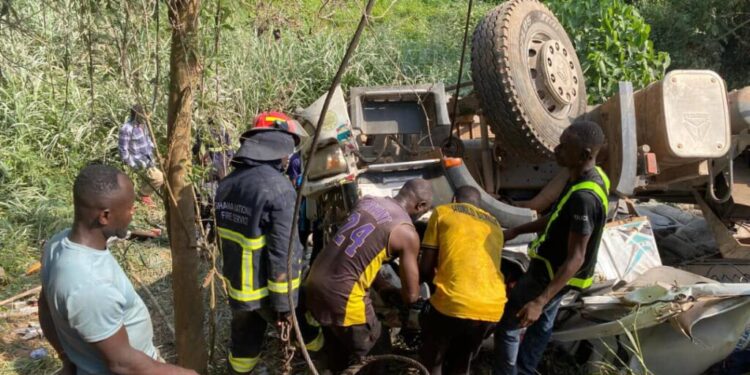 Cement truck overturns at Breku forest, one killed, two pulled alive from wreckage